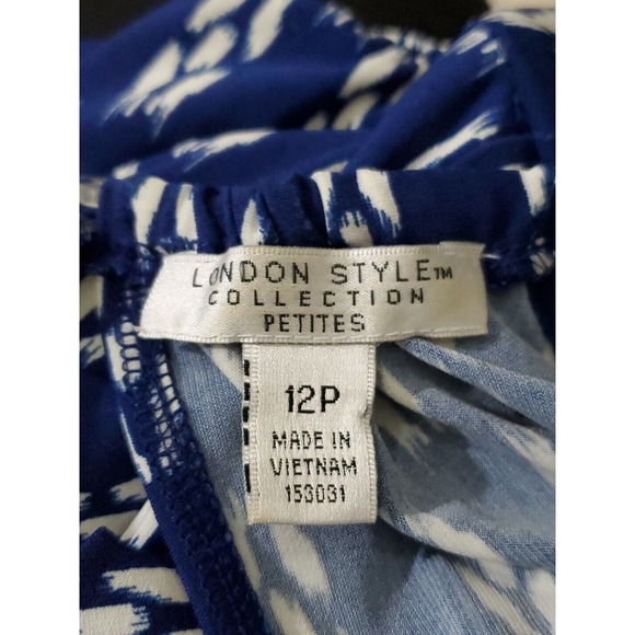 London Style Collection Size 12P Blue White Abstract Print Beachy Maxi Sundress - Picture 9 of 9